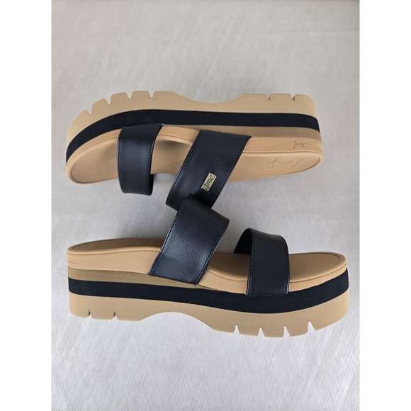 Reef Banded Horizon 2.5 Platform Slide Sandals Women's Size 9 Black Tan Cushion - Picture 9 of 12